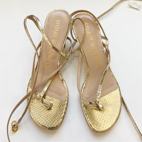 Stuart Weitzman gold strappy gladiator kitten heels sandals NEW - Picture 4 of 7
